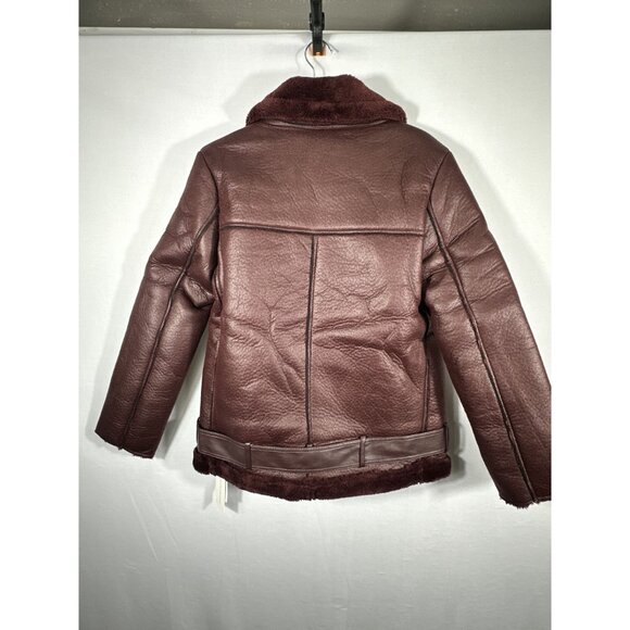 Womens Burgundy Faux Leather & Fur Biker Jacket - Picture 9 of 9